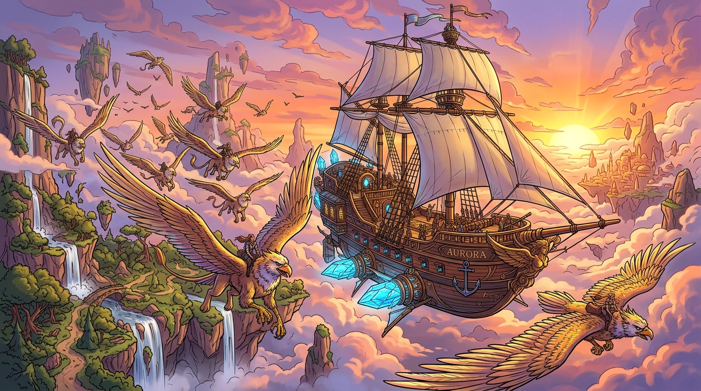 Winged Creatures And Sky Ship Travel